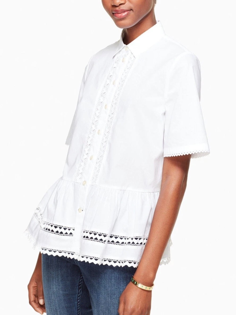 Kate Spade Lace Inset Cotton Peplum Blouse